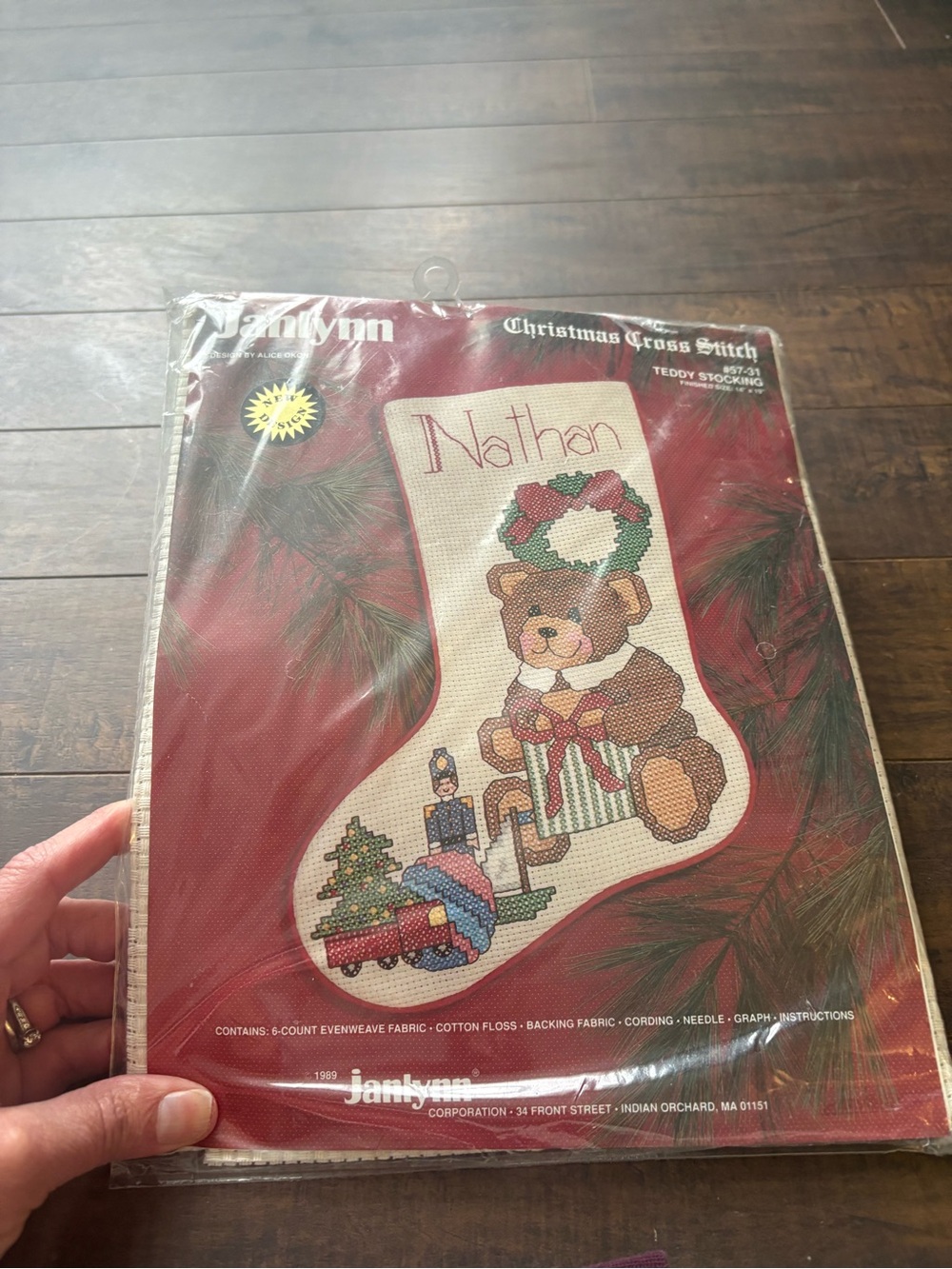 Janlynn Teddy Stocking Christmas Vintshr 1989 Cross stitch